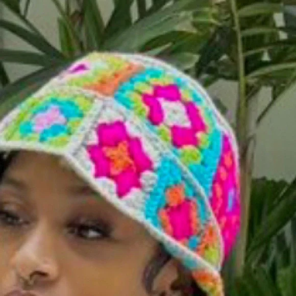 Multi Bright Printed Floral Knit Crochet Fisherman Hat OS New - Picture 8 of 9